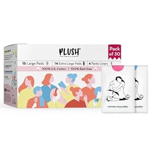 Plush-Ultra-Thin-Sanitary-Pads-For-Women-30-Cotton-Sanitary-Napkins-14-Medium-Flow-XL-16-Light-Flow-L-4-Panty-Liners-For-Rash-Free-Periods-Pure-US-Cotton-Pads-With-Disposable-Pouch