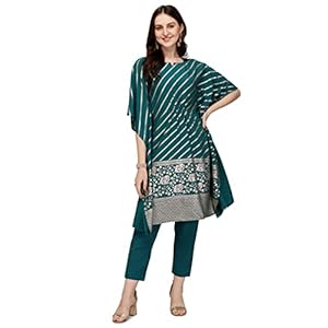 FIORRA-Womens-Teal-Blue-Poly-Crepe-Kaftan-Kurta-with-Pant-SET0043