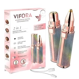 VIFORA-2-in-1-Rechargeable-Eyebrow-Trimmer-For-Women-Epilator-For-Women-Facial-Hair-Removal-Machine-For-WomenFace-Lips-Nose-Hair-Remover-Women-Trimmer-with-LightRainbow-Color
