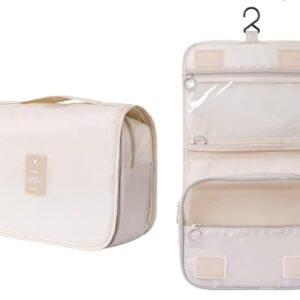 Waterproof Travel Toiletry Bag with Hook in Beige