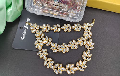 White Bridal Tiara Headband with Kundan Rhinestones by Imaashi