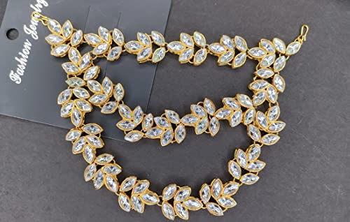 White Bridal Tiara Headband with Kundan Rhinestones by Imaashi