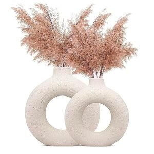 White Ceramic Donut Vase Set - Boho Decor by Indulge Homes