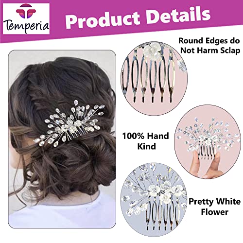 White Floral Pearl Bridal Hair Clip for Wedding