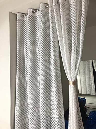 White Sheer Net Door Curtains 7ft - Set of 2, Galaxy Design