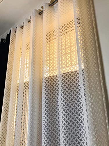 White Sheer Net Door Curtains 7ft - Set of 2, Galaxy Design