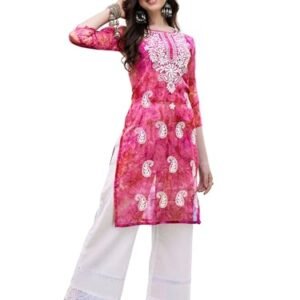 Women's Georgette Chikankari Kurta by EthnicJunction