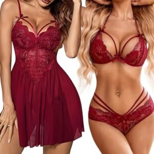 Women's Lace Lingerie Set: Babydoll with Panty by MADSY