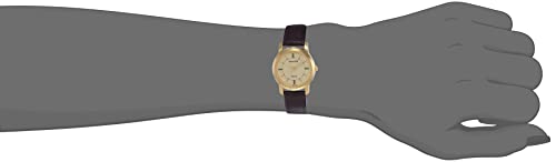 Women's Quartz Watch with Champagne Dial and Leather Strap