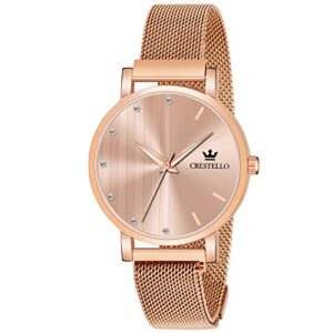 Women's Rose Gold Mesh Chain Analog Watch - CRESTELLO
