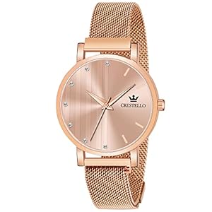 CRESTELLO-Rose-Gold-Plated-Mesh-Chain-Analog-Wrist-Watch-for-Women