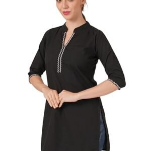Women's Short Brown Cotton Kurta with Embroidered Detail