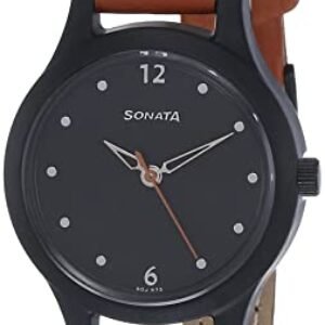 Women's Sonata Black Dial Leather Strap Watch - NS87030