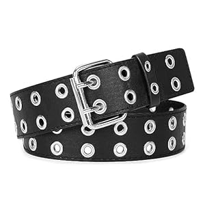 Zacharias-Womens-Faux-Leather-Black-Belt-Double-Hole-Free-Size