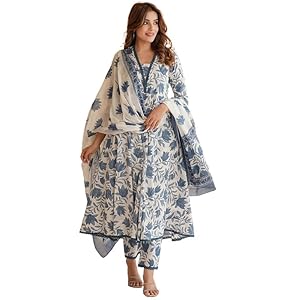Pinkmint-Womens-Cotton-Blend-Off-White-Floral-Printed-Kurta-with-Pant-Dupatta-l-Stylish-Festival-wear-Pack-of-1