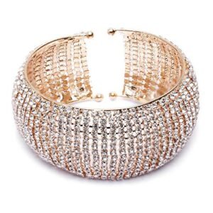 Elegant Shining Diva Crystal Cuff Bracelet in Rose Gold and Silver