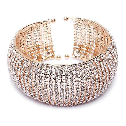 Elegant Shining Diva Crystal Cuff Bracelet in Rose Gold and Silver
