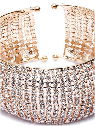 Elegant Shining Diva Crystal Cuff Bracelet in Rose Gold and Silver