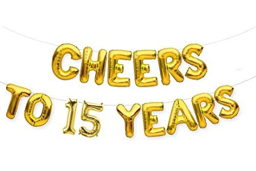 Gold 15th Birthday Balloons Decorations for Boys, Men, Women, Girls - 16 inch