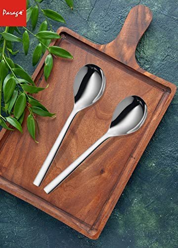 Set of 4 Stainless Steel Serving Spoons - 21cm Silver Finish - Image 3