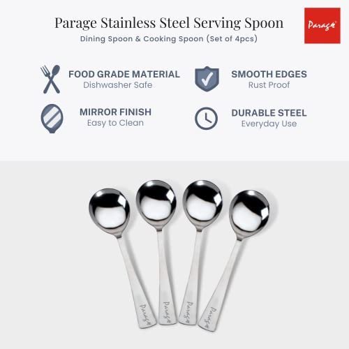 Set of 4 Stainless Steel Serving Spoons - 21cm Silver Finish - Image 5