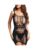 Elegant Black Fishnet Chemise Mini Dress with Lace and Rhinestone Detail for Women